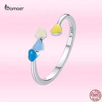 bamoer genuine 925 sterling silver fashion simple love ring for women casual open blue heart rings all match jewelry gifts