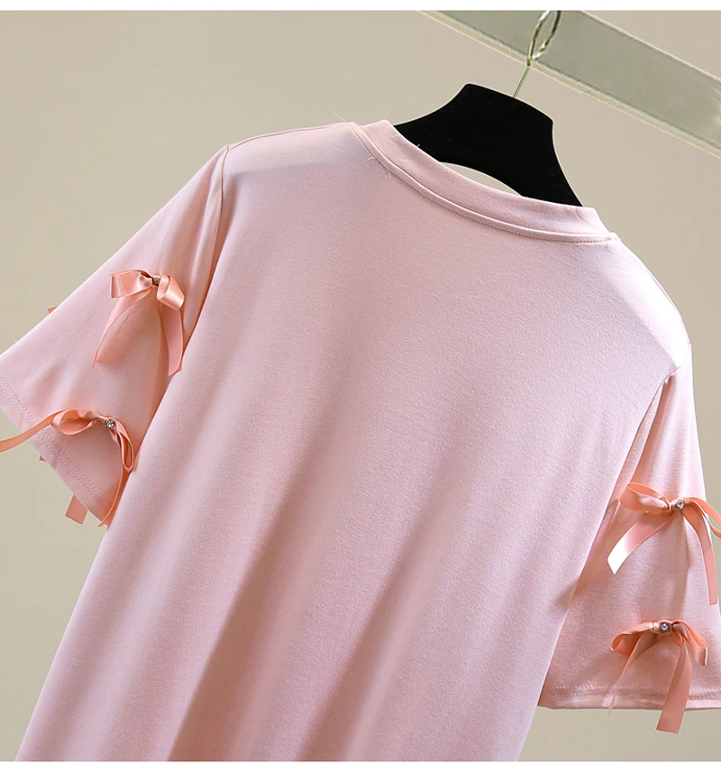 

2021 Summer Diamond Bow Mid-Length Solid Casual Women Dress Korean Style Loose Slimming Short Sleeve Fashion Knee Length Dress