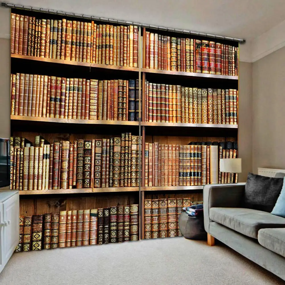 Настраиваемые шторы с изображением книжных полок цифровая печать для гостиной