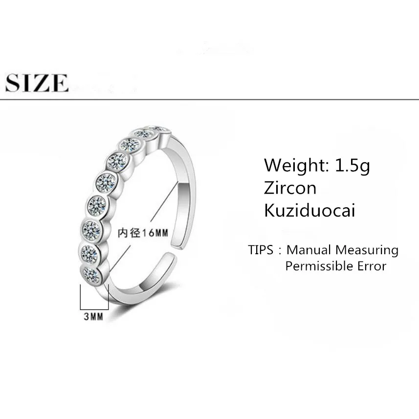 

New Exquisite Single Row Zircon Opening Adjustable Rings For Women 925 Sterling Silver Jewelry Accessories Party Gifts SAR141