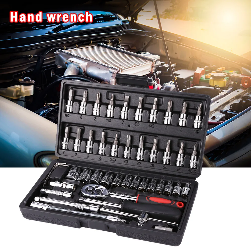 

46pcs Combination Set Wrench Durable Socket Spanner Screwdriver Household Motorcycle Car Repair Tool Set