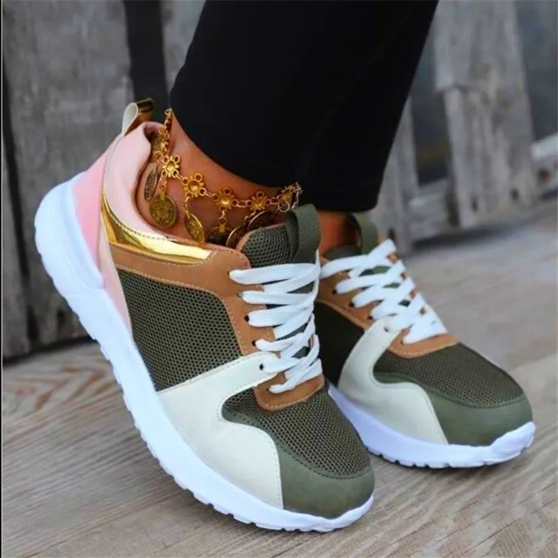 

Vulcanized Shoes Women Sneakers 2021 Summer Mesh Breathable Sport Shoes Ladies Casual Lace Up Training Walking