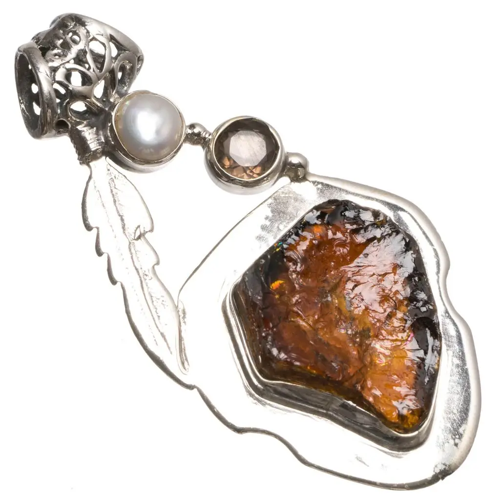 Природный дымчатый кварц и речная жемчужина Винтажный серебряный кулон 925 пробы 2