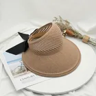 Шляпа Соломенная женская с большими полями и бантом, складная Панама от солнца, в стиле кэжуал, для занятий на открытом воздухе, для пляжа, с защитой от ультрафиолета, летняя