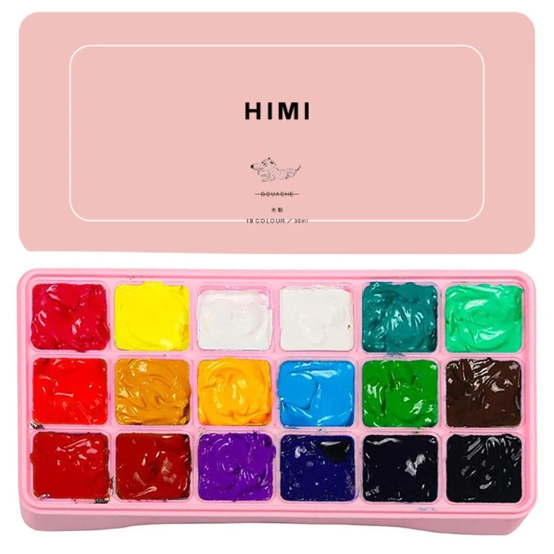 Gouache Paint Set 18 Vibrant Colors Non Toxic Paints with Portable Case Palette XXUC |