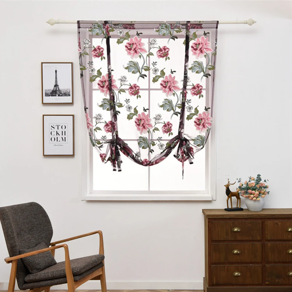 Римские пионы прозрачная короткая марлевая занавеска для домашнего интерьера