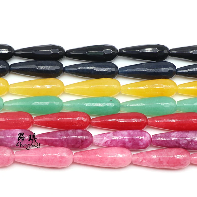

Natural Stone Faceted Water Drop Beads 10x30mm Chalcedony Loose Spacer Beads For Jewelry Making DIY Bracelet Accessories 15''