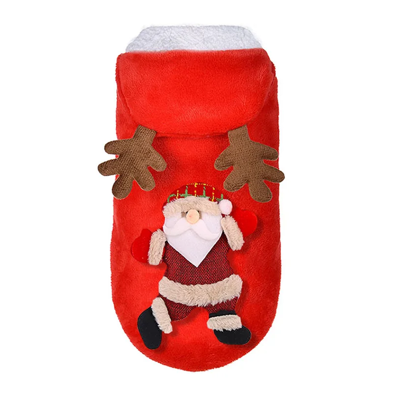 Red Santa Claus Принтом в виде рождественского кота, собаки, худи, пальто, Санта Клаус с изображением оленьих рогов зимняя одежда для домашних животных для маленьких собак для собак породы Йоркширский терьер-тцу Костюмы манто chien - Цвет: Red Santa Claus
