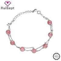 huisept trendy bracelet 925 silver jewelry with strawberry quartz gemstone hand accessories for girl wedding birthday party gift