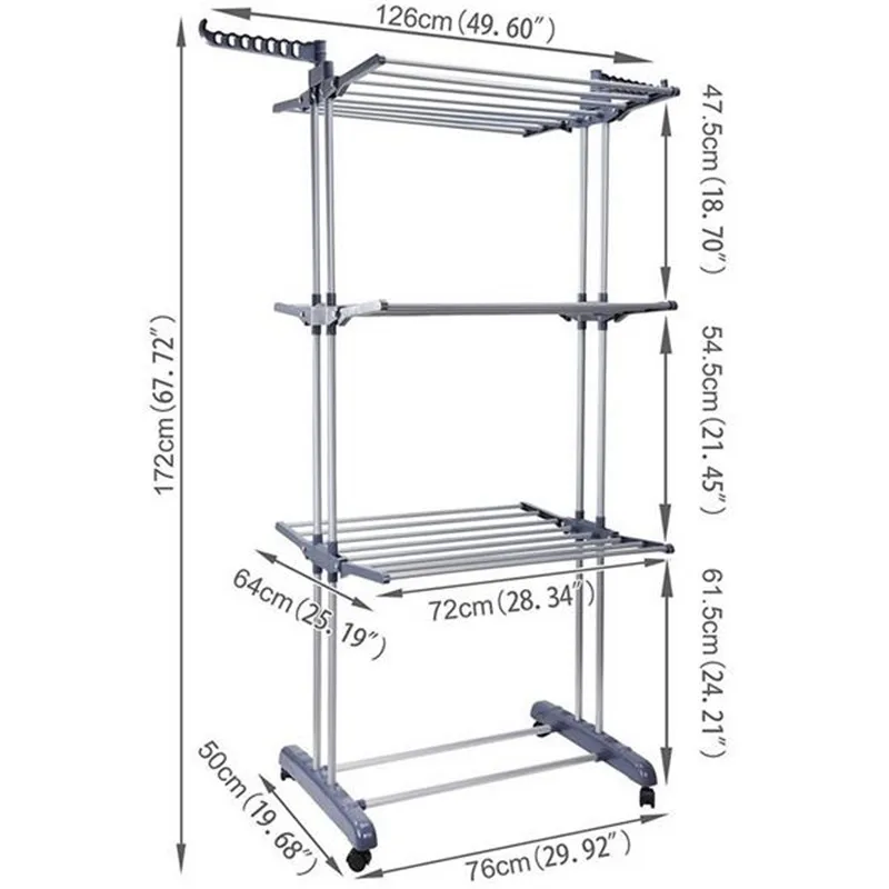 

3-layer Portable Practical Clothe Hanger Dryer Coat Rack Storage Wardrobe Clothing Drying Racks Folding Hanger Bedroom Furniture