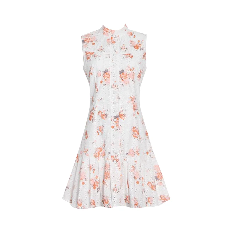 

SISPELL Elegant Dress For Female O Neck Sleeveless High Waist Slimming Patchwork Ruffle Women's Dress Fashion Spring Tide 2021