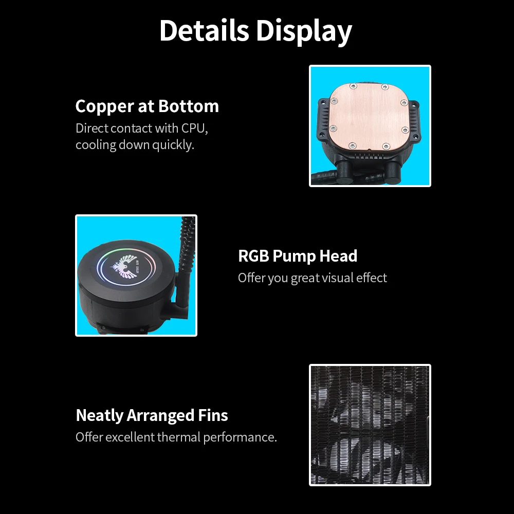 360 RGB AIO CPU охладитель жидкости PWM вентилятор медный насос головка плотные