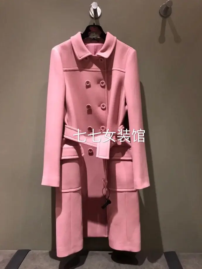 

New big size Pink fund autumn winters in the double breasted long wool coat can customized big size
