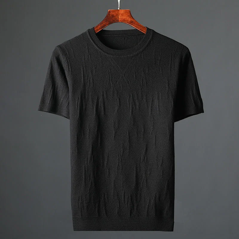 

Fashion New Spring Summer Men Short Sleeves Sweater Top Solid Pullover Male Plus Size T Shirt Korea Style Knitted Tees W101
