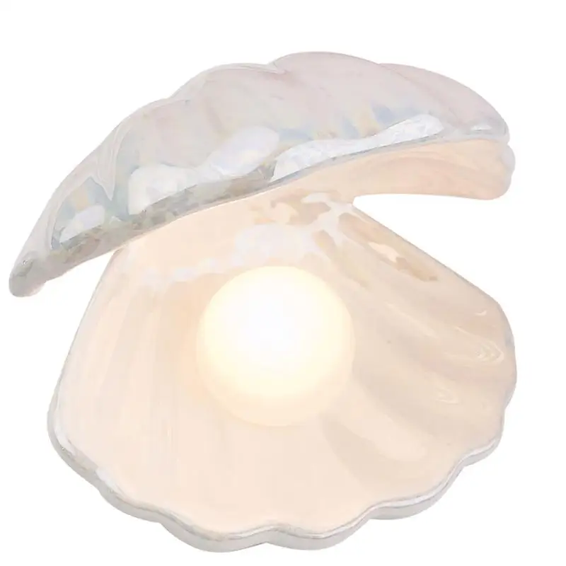 

Light Night Lamp Shell Pearl Bedside Decorative Bedroom Ceramics Desktop For Design Ornament Decor Table Home Led Beach In