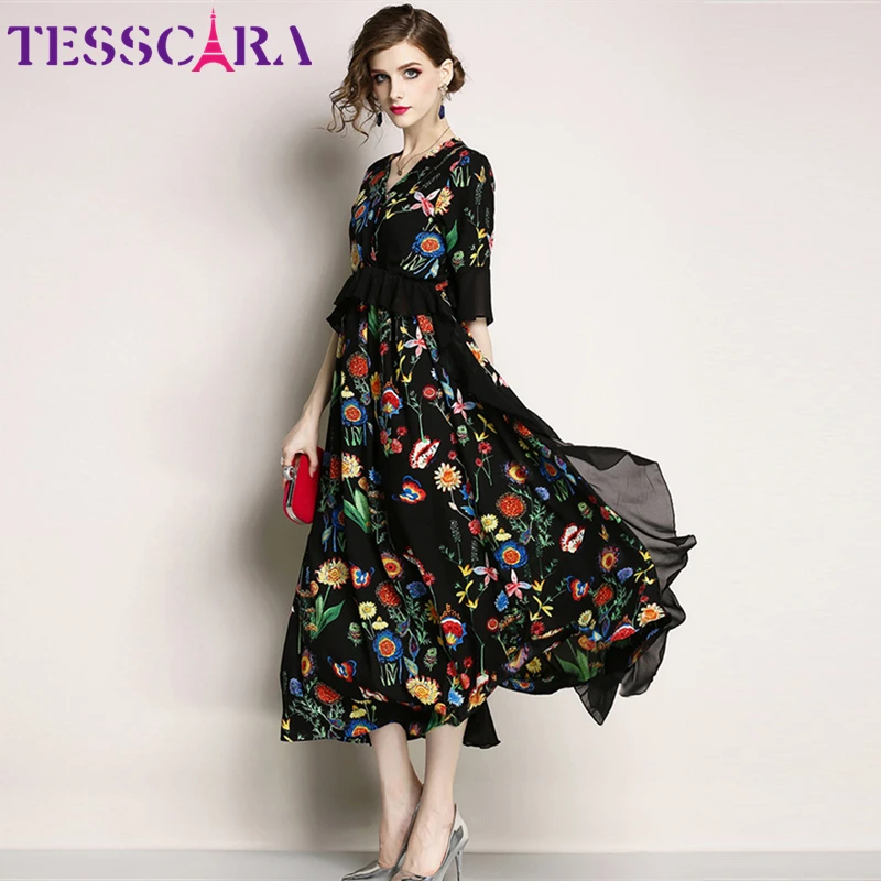 Женское летнее Длинное Элегантное шифоновое платье TESSCARA женское