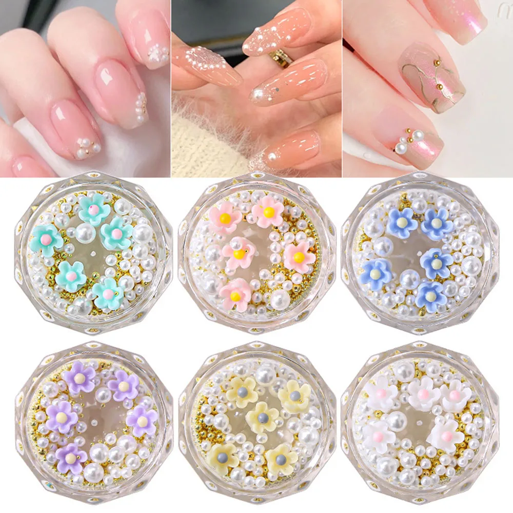 

Accessories Five-petal Flower DIY Nail Art Design Pearl Ornaments 3D Nail Art Decoration Nail Art Flower Jewelry