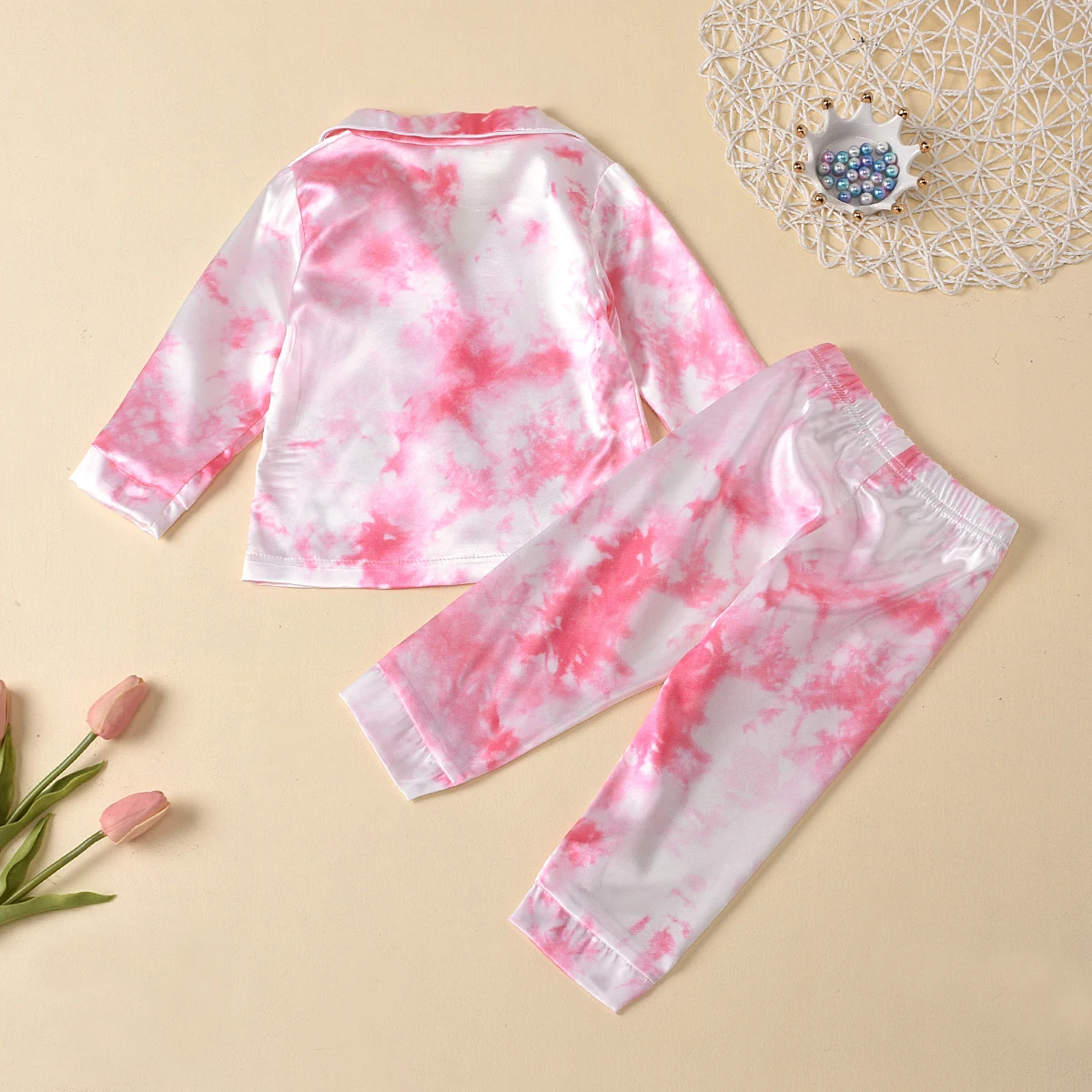 2Pcs Kids Pajama Set Tie-Dyed Print Long Sleeve Top+Elastic Loose Pants Sleepwear Suit for Little Girls Boys |