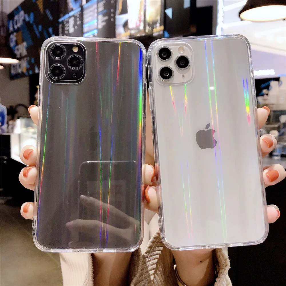 

ZiYan Gradient Aurora Rainbow laser Phone Case For iphone 12 Mini 11 Pro X XR XS Max 6S 7 8 Plus Transparent Acrylic Back Cover