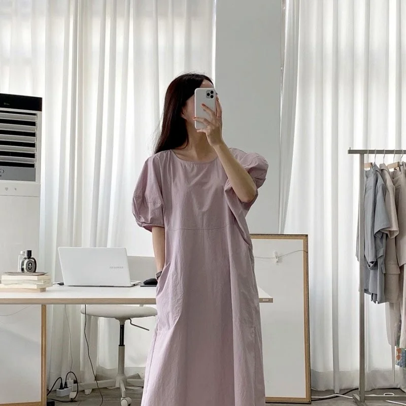 Шикарное повседневное длинное платье для женщин летнее однотонное Хлопковое с