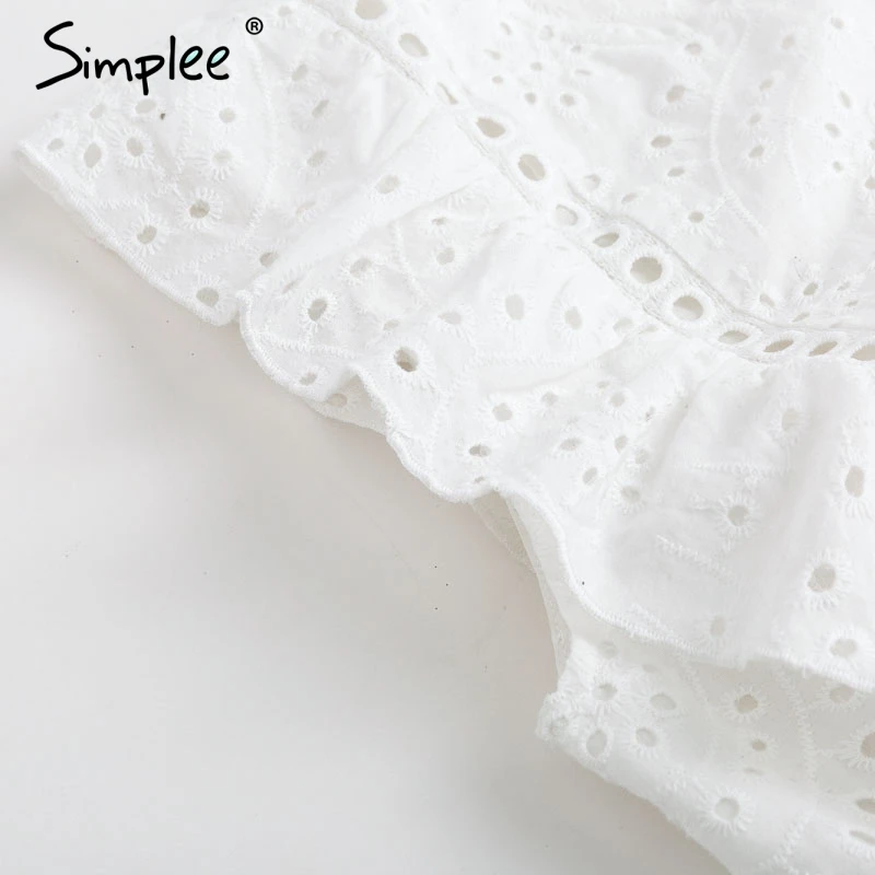 

Elegant hollow out women tank tops Ruffled o-neck ladies peplum tops High waist summer casual female cotton tops 2019