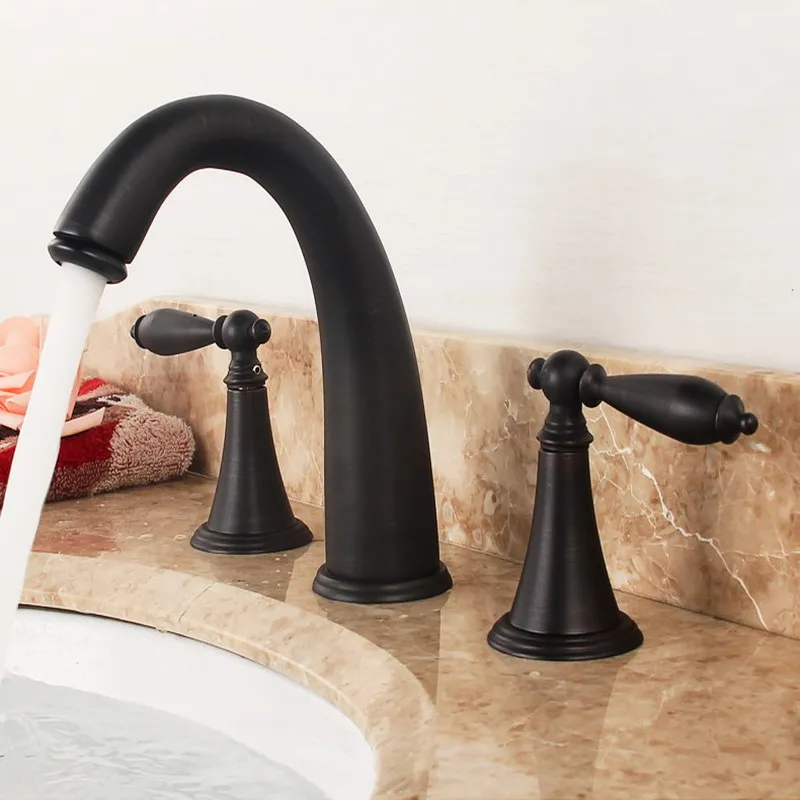 Черный Масло втирают бронзовые двойные ручки 3 отверстия установка широкое