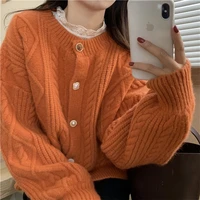 vintage women cardigan sweater 2021 sweet autumn winter fashion o neck elegaht long sleeve casual loose warm knitted sweaters