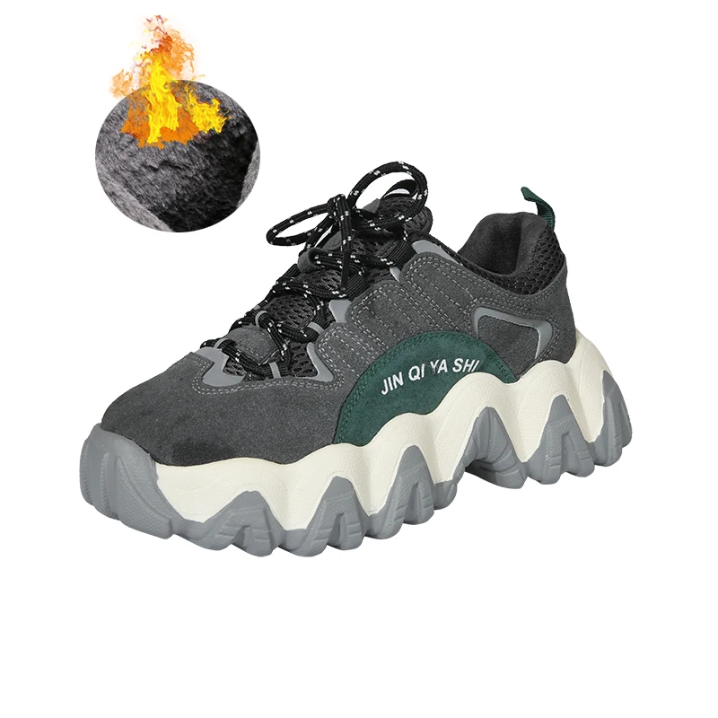 Женские кроссовки с круглым носком Fujin зимние плюшевые разных цветов