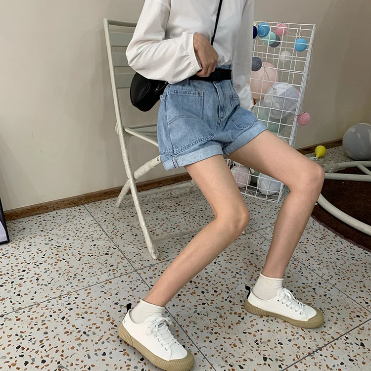 

Vintage High Waist Blue Wide Leg Female Jean Shorts Women's Denim Shorts Classic Casual Summer Ladies Shorts Jeans for Women