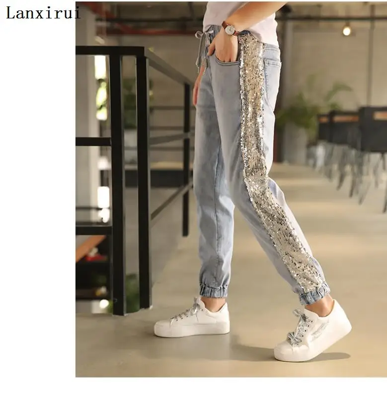 Новые женские джинсы с высокой талией в полоску для женщин джинсовые брюки синие