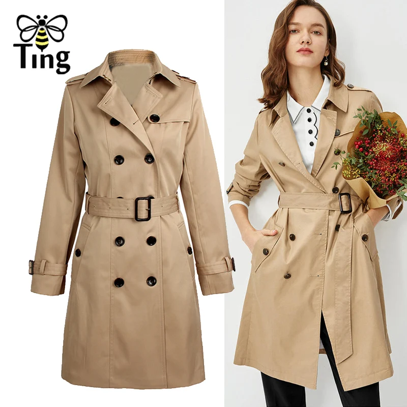 Женский двубортный Тренч Tingfly винтажный цвета хаки в британском стиле