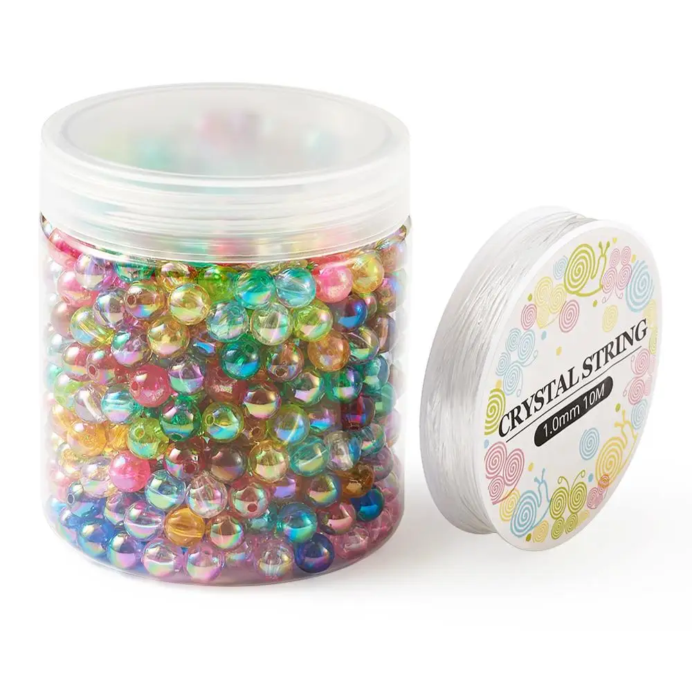 600pcs Beads Cord Прозрачные AB цветные круглые акриловые бусины для сережек, браслетов, сделай сам, смешанные цвета, 4, 5, 6, 8, 10 мм, отверстие: 1,5 мм - Цвет: 600pcs Beads Cord