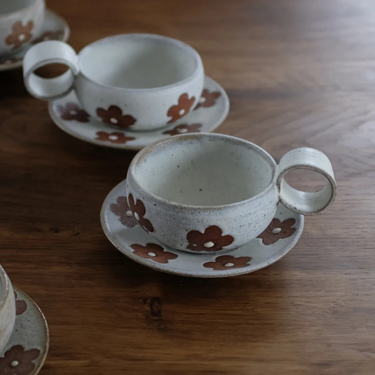 

Aesthetic Flower Tea Coffee Cup Handmade Vintage Japanese Style Teacup Ceramic Reusable Koffie Kopjes Espresso Cups ED50BD