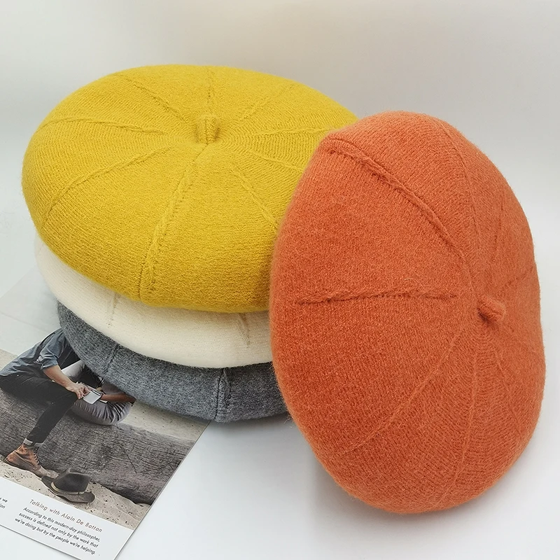 

[Onidfurow] New women winter hat Wool knit berets, caps latest popular decoration solid colors fashion lady hat