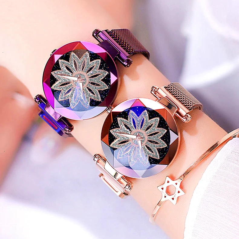 Женские кварцевые часы из нержавеющей стали с магнитной застежкой и звездным