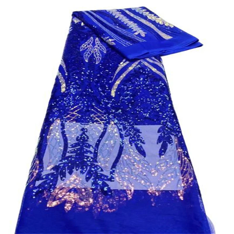

Royal blue /Gold High Quality African Sequins Lace Fabric French Net Embroidery Tulle Lace Fabric For Nigerian Wedding Party