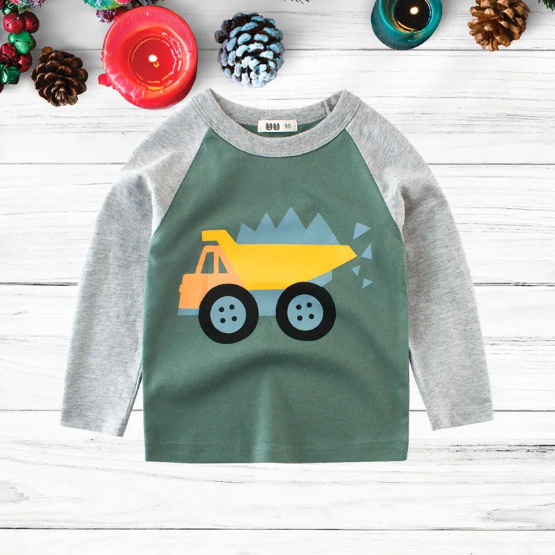 Детская Хлопковая футболка с длинными рукавами Одежда принтом машин для детей