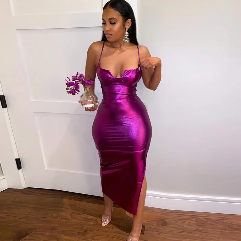 

Women Elegant Party Style Maxi Dress Sheath Shiny Cleavage Body-Shaping Camisole Sleeveless Backless Female Vestidos