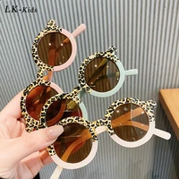 longkeeper fashion vintage round kids sunglasses luxury brand designer children goggle boys girls double colors leopard eyewear