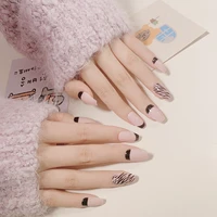 24pcs french stripes gray pink purple fake nails full cover fake nails glue diy manicure nail art tools