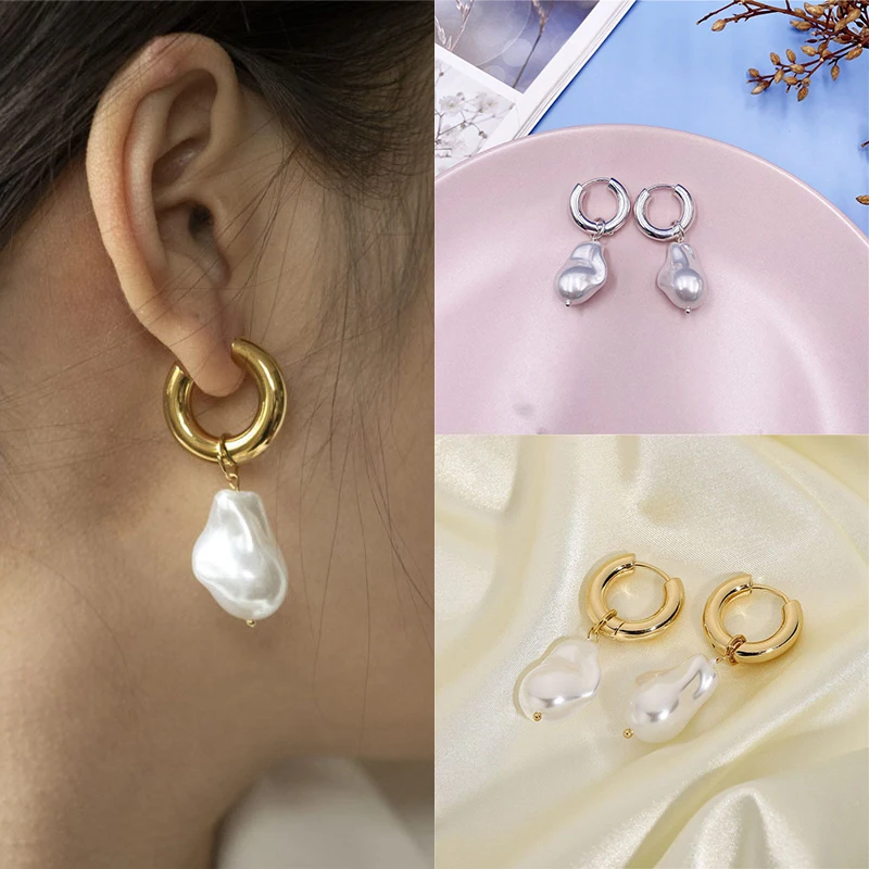 

Baroque Pearl Earrings New Vintage Circle Earrings High Imitation Women Jewelry