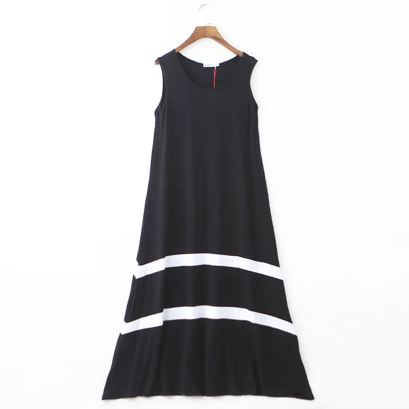 HOUZHOU Summer Dress Women Slip Tank Long Dress Sexy Black Casual Plus Size Oversize Loose  Sleeveless Beachwear