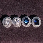 Оригинальный 925 стерлингового серебра Овальный циркон серьги-гвоздики для женщин Свадебная вечеринка модный Boucle D'oreille Femme бижутерии E667S