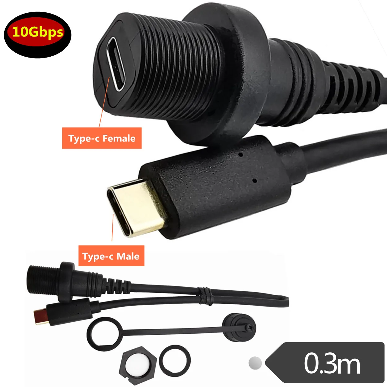 Позолоченный Удлинительный кабель USB Type-C 3 1 для автомобиля лодки мотоцикла