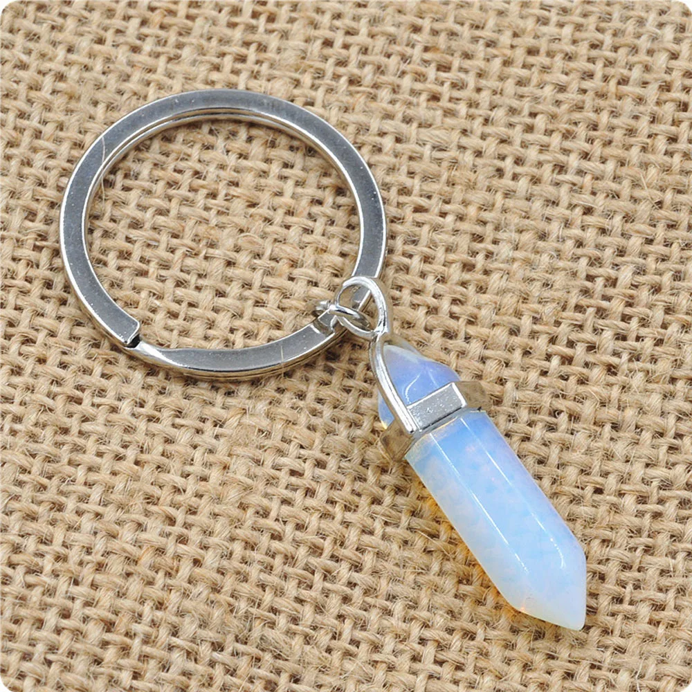 opal 1 шт. модные Натуральный камень кулон брелок натуральный Кварцевый камень, кольцо для ключей, розового цвета с украшением в виде кристаллов Ключ Цепочки, аксессуары, ювелирное изделие, подарок - Цвет: opal