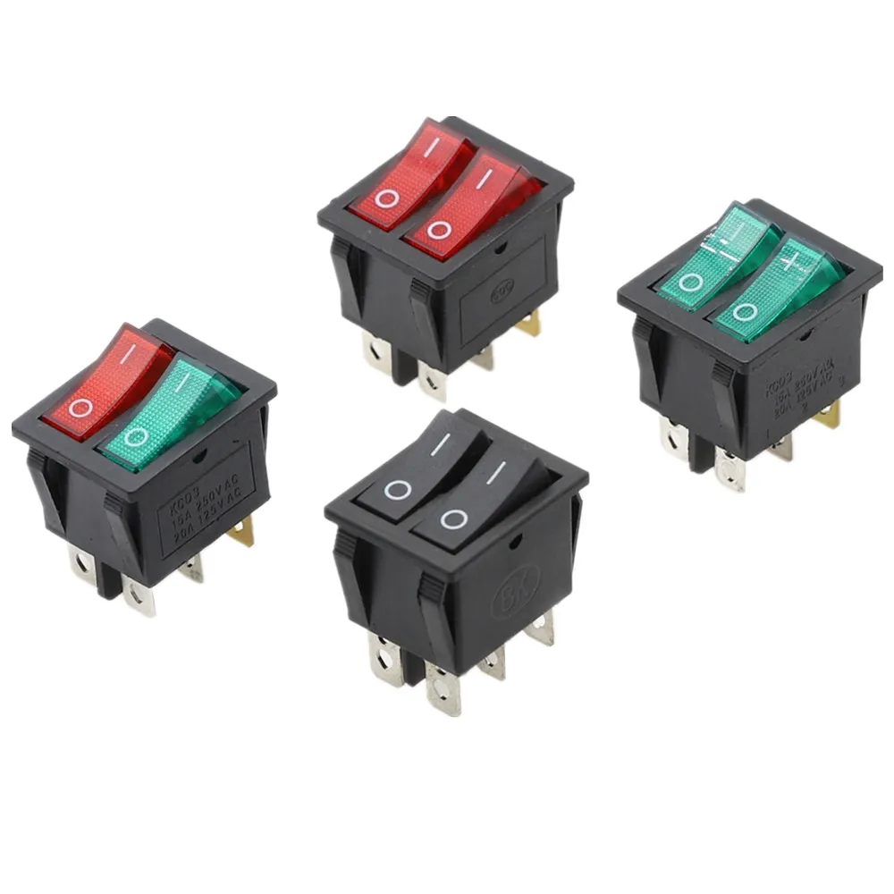 

1pcs Double Rocker Switch DPST 6 Pin On-Off With Green + Red Light 20A 125VAC Latching Switch w Waterproof cap