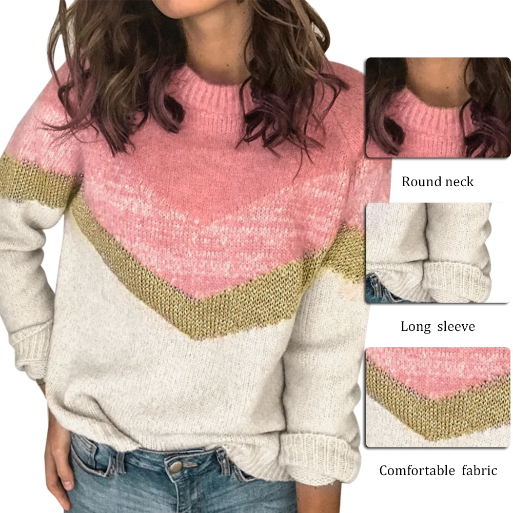 

Sweaters Women Winter 2020 Jumpers Knitted Clothes Fashion Women Contrast Stitching Knit Sweater Female Loose Large Size Sweater