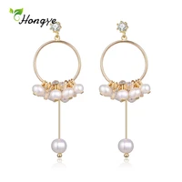 hongye newest natural freshwater multi pearl drop earrings for women elegant fashion long pendant round brincos tassel jewelry