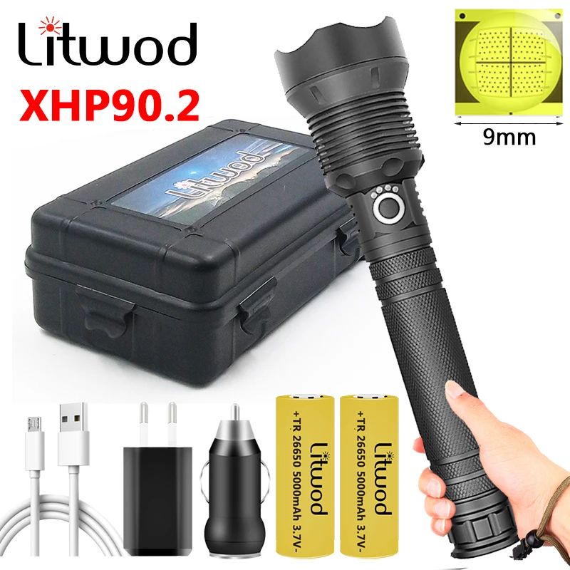Litwod XHP90.2 мощный светодиодный фонарик с масштабируемым фонариком Usb