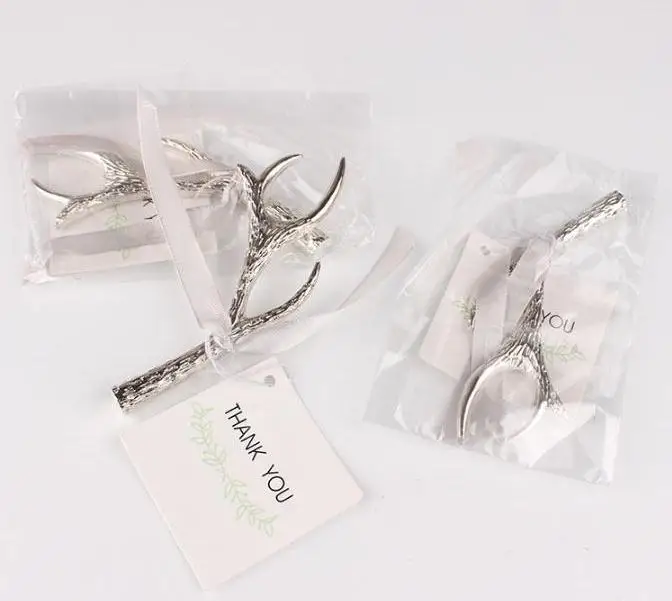 100pcs/lot Wedding Favors Silver Antler Bottle Opener Favor Party Beer In App Bag Event Gift Wholesale | Дом и сад